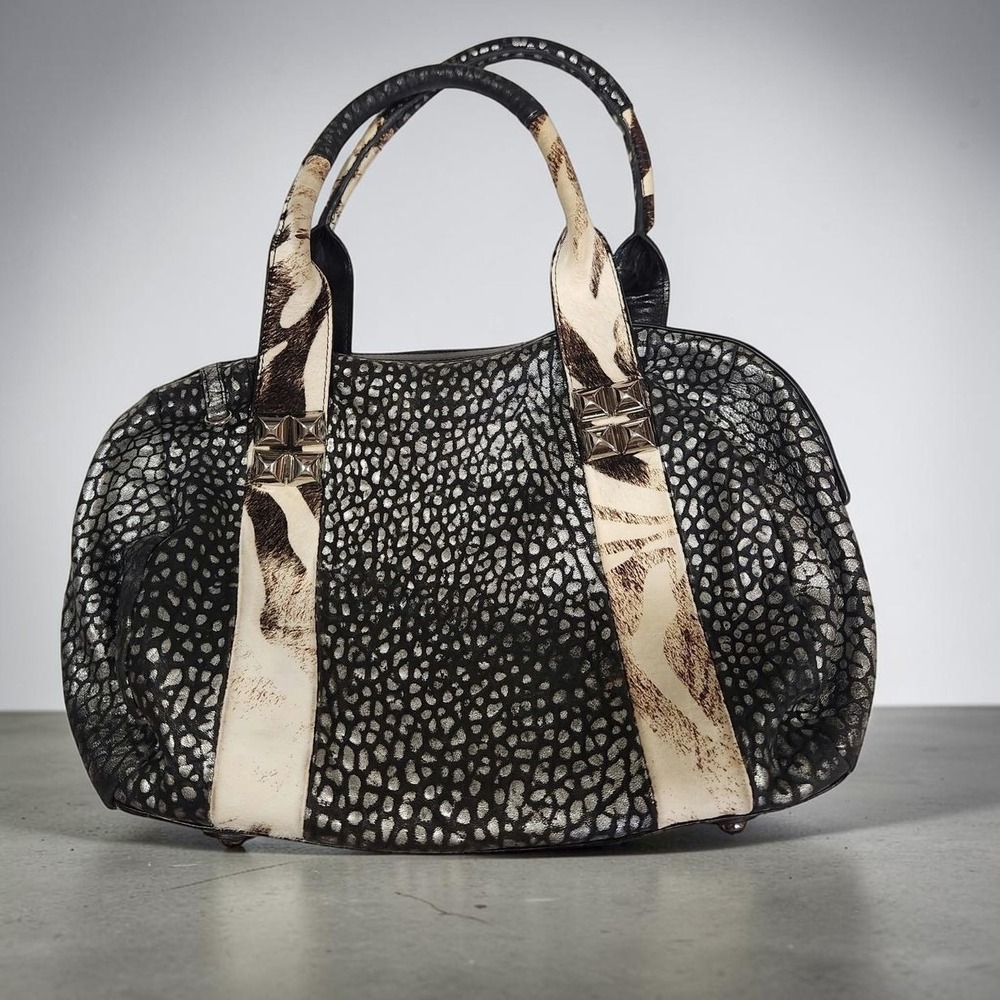Sharif New York 1827 Couture Leather animal print satchel Blue interior Vintage